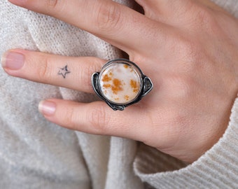 Dendritic Agate Sterling Silver Ring – Adjustable Handmade Natural Gemstone Ring