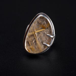 Rutilated Quartz Silver Ring, Handmade Silver Ring, Natural Stone Silver Ring