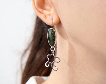 Green Chalcedony Dangle Earrings 925 Sterling Silver Gemstone Jewelry Handmade