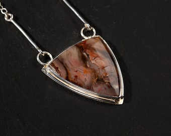 Handmade Petrified Wood Pendant Necklace 925 Sterling Silver Fossil Gemstone Jewelry