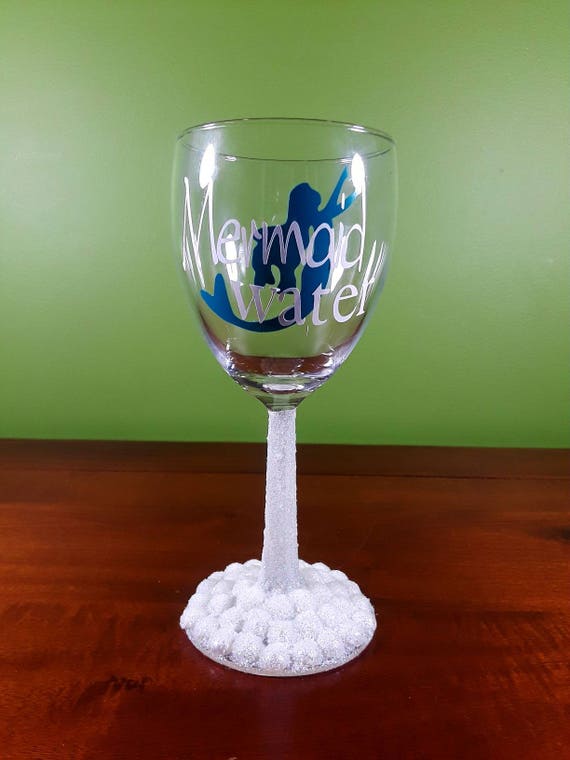 Glitter And Pearl Decorated Wine Glass With Mermaid Etsy