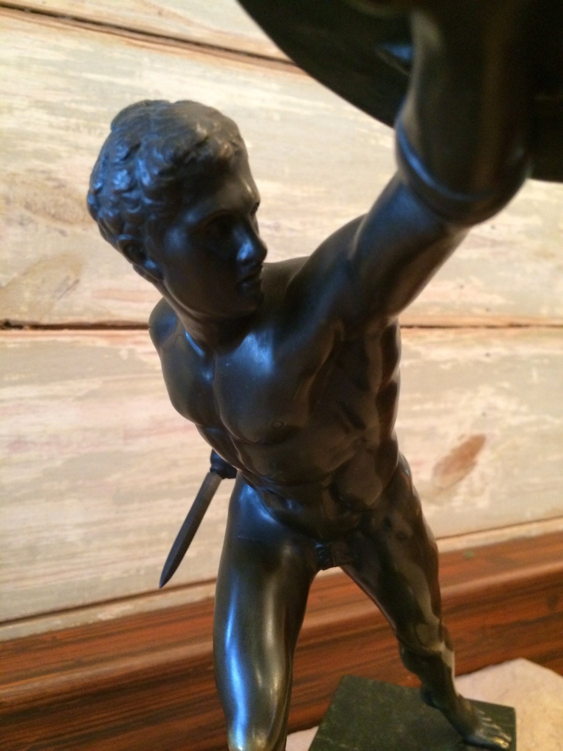 Man With Dagger and Shield Bronze Statue - Etsy