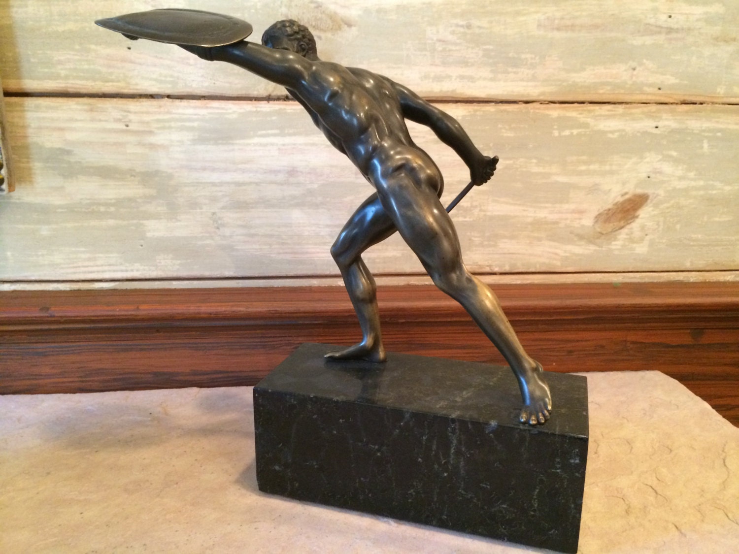 Man With Dagger and Shield Bronze Statue - Etsy