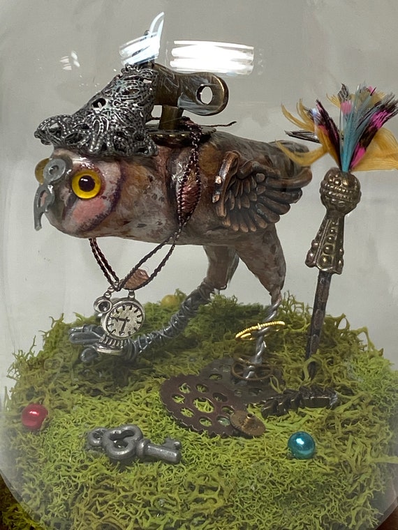 Clockwork Bird in Glass Dome (tiny Barn Owl) - Etsy