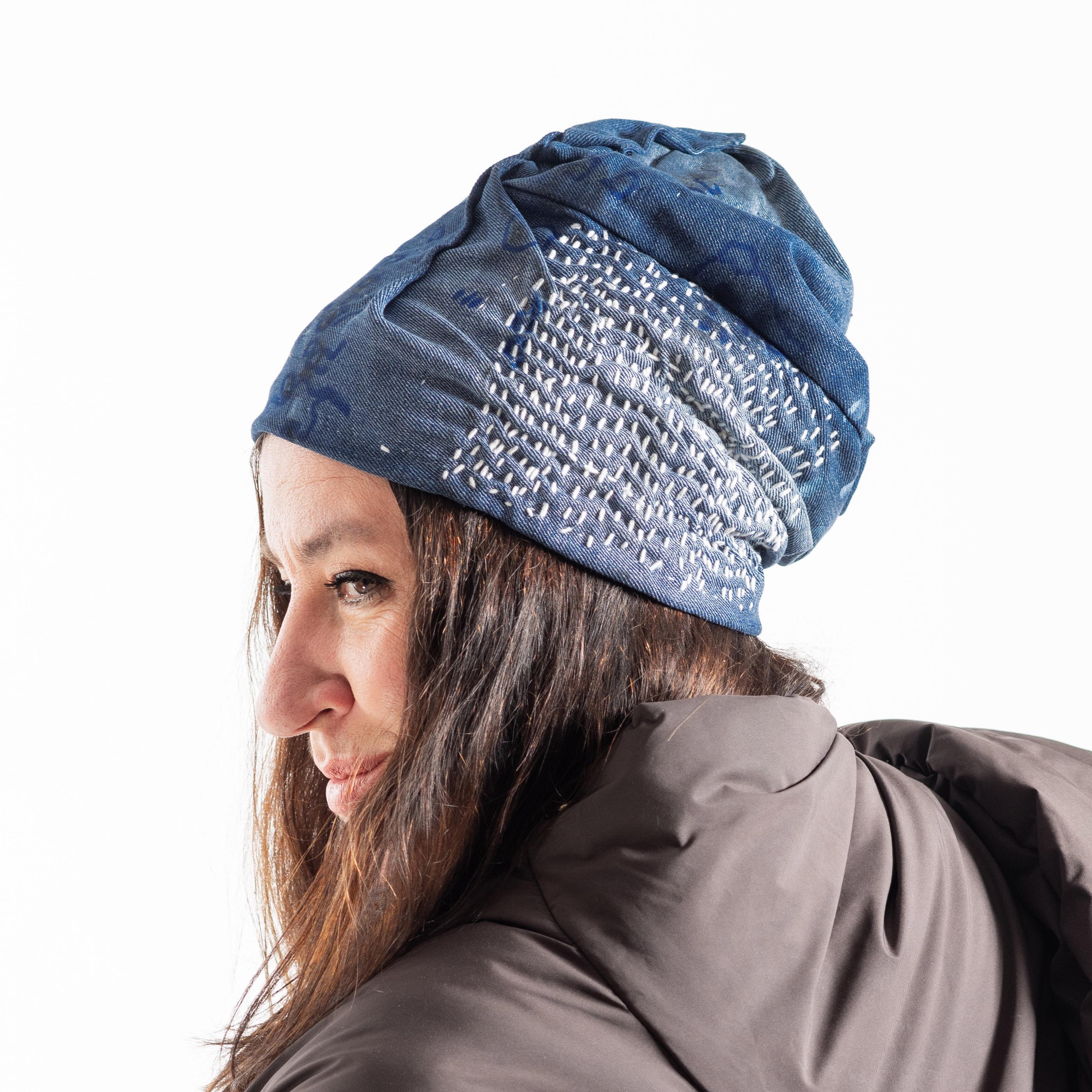 joodito origami crown 100% wool sweater hat japanese boro patchwork beanie cap Boro Patchwork Hat - Etsy main image 3