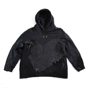 Black Hoodie - Upcycled and Patchwork with Japanese Boro Hand Stitched. Eco-Friendly Upcycled Fashion