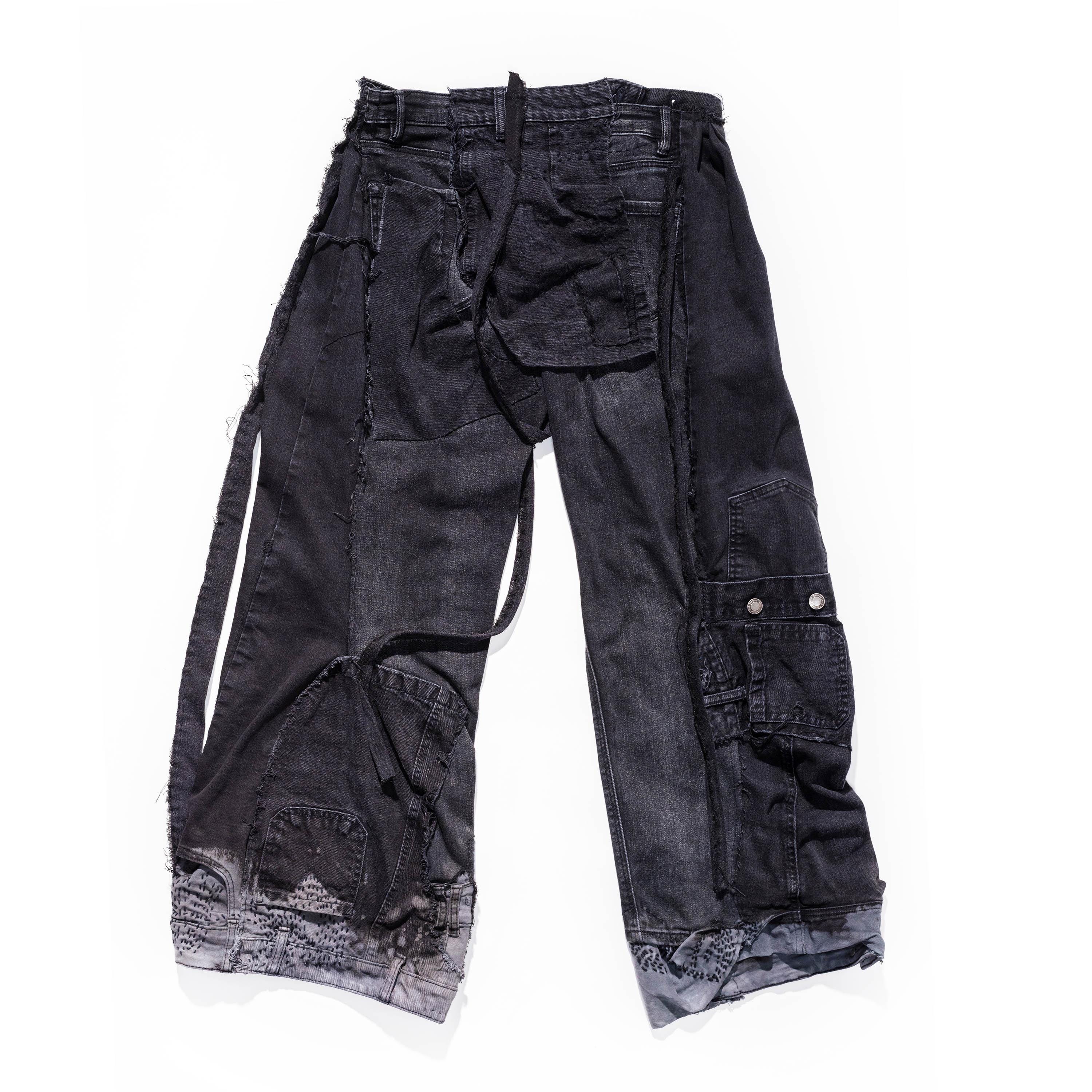 surgery ロングレングスデニム　y2k パンク　archive Black Baggy Jeans CYBERPUNK Denim Upcycled Patchwork Jeans