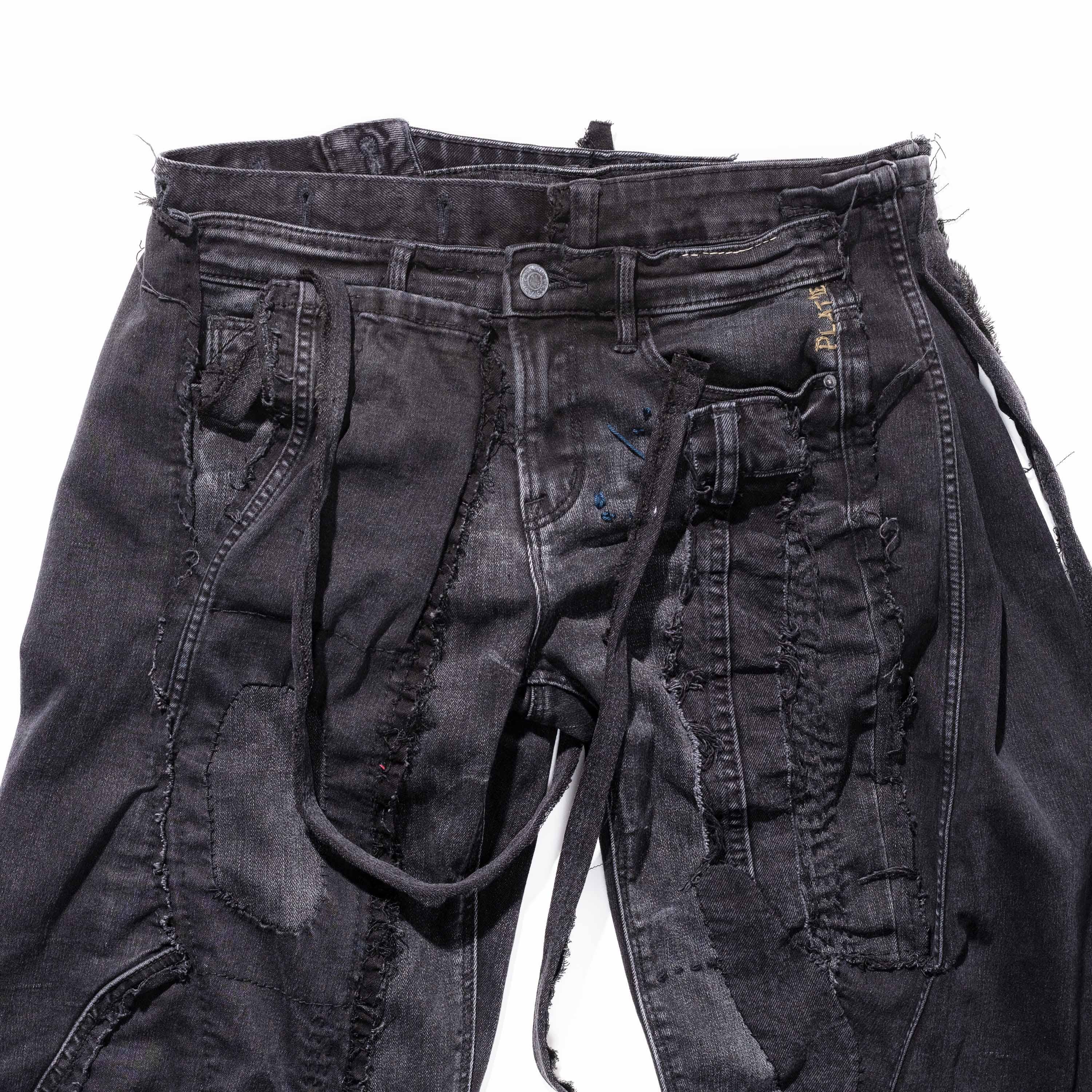Black Baggy Jeans CYBERPUNK Denim Upcycled Patchwork Jeans