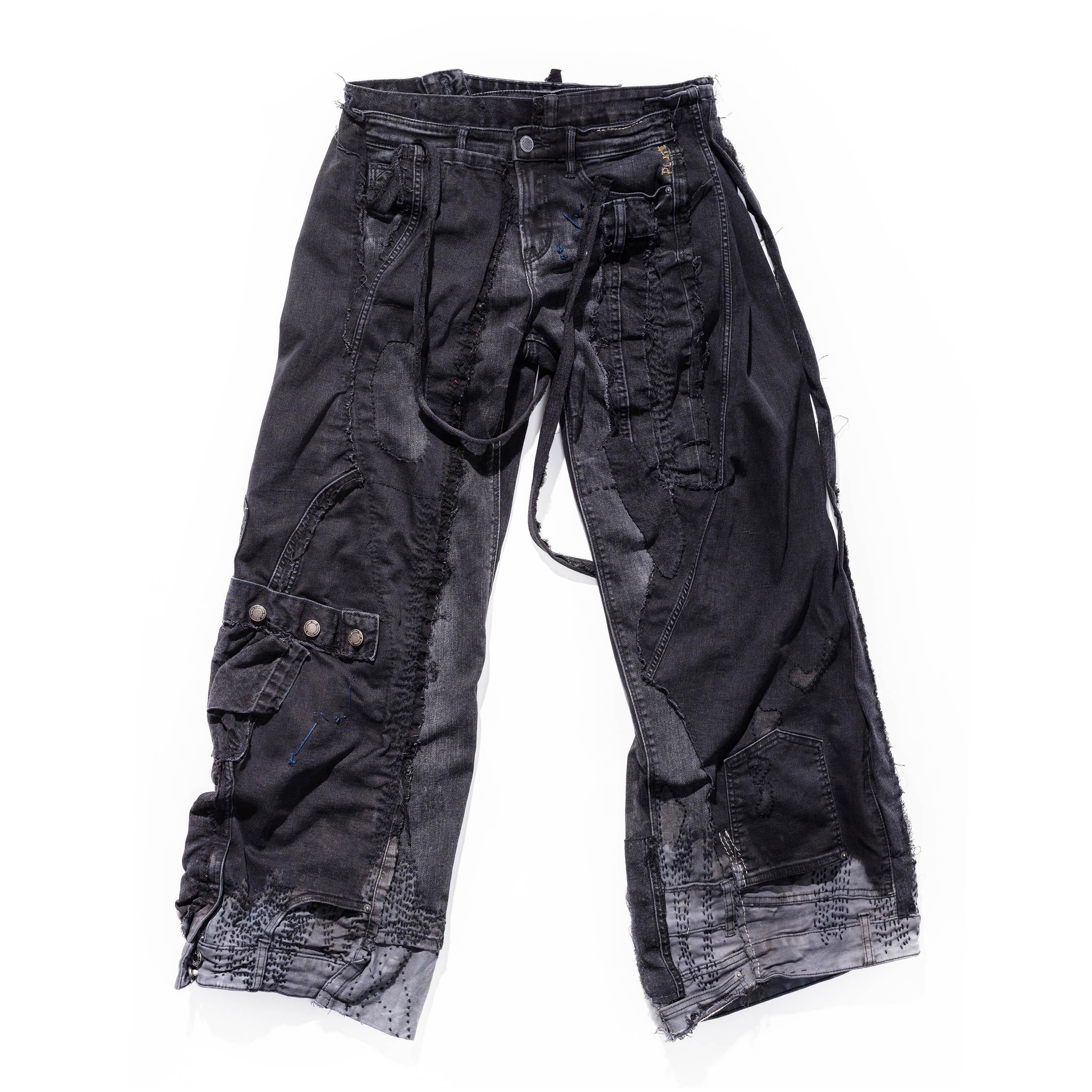 パンツ washed denim grunge 00s archive opium RARE Distressed Opium Japanese Style Denim Zipper Avant