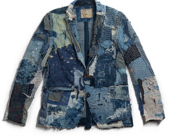 衣Japanese Boro Denim Jacket Indigo Boro Denim Jean Jacket With Boro Patch Quilt