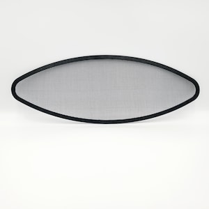May include: Oval-shaped black mesh screen with a black border. The screen has a fine, grey grid pattern. The object is set against a white background, suggesting a product shot for an e-commerce listing.