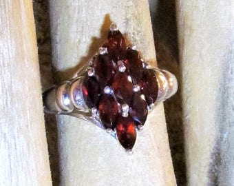 Gorgeous Vintage Garnet and Sterling Silver Ring, size 8