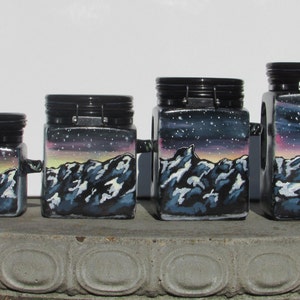 Set of 4 Hand-Painted Ceramic Kitchen Canisters, coffee, tea, flour or sugar canisters