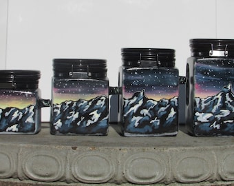 Conjunto de 4 Hand-Painted cerámica cocina frascos, café, té, harina o azúcar botes