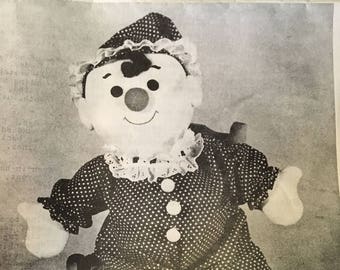 CLOWN 16" tall Soft Cloth Rag Doll to sew Carolee Creations Vintage Pattern (cut) 1979