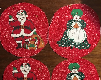 Santa and Mrs Claus Fabric Circles (4" diameter),  2 each for Ready to Sew - Coasters - quilt pieces - appliqué