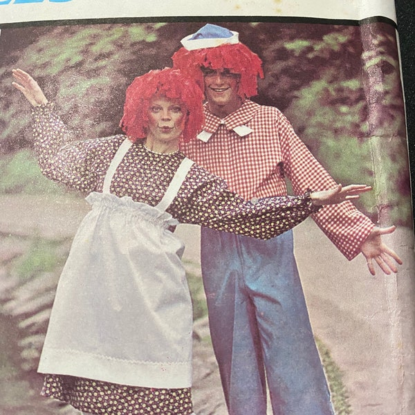 Raggedy Ann & Andy traje para adultos McCall's #5254 Vintage Pattern- Adult Size 1976 - Pareja Traje a juego para coser - Tamaño pequeño adulto