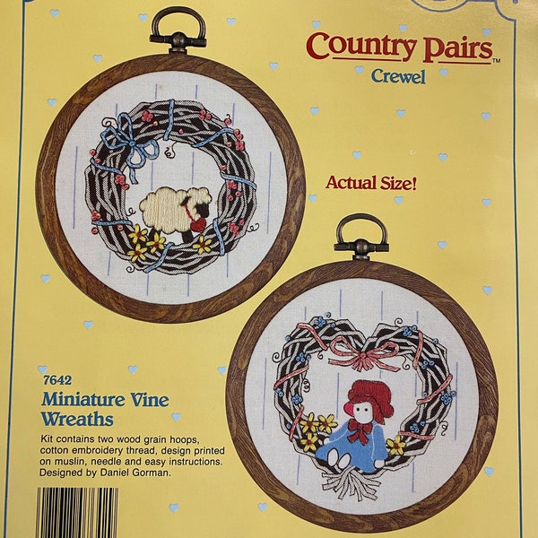 Miniature Vine Wreaths Sheep / Doll Kit with pre-printed fabric (1987) Stitchables  Quick and Easy Country project Embroidery