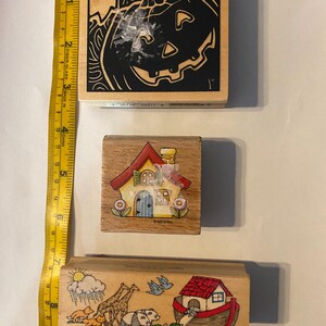 Escolha: Casa de Jardim, Abóbora de Halloween ou Arca de Noé com Bloco de Carimbo de Borracha de Barco/Animais - artesanato em papel, impressão, cartões DIY