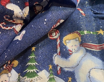 Borda estampada e tecido com estampa de ursos atirados em forma de mordidas de menta de Natal - Tecido Daisy Kingdom - Ursos polares etc. - Bit of Sparkle