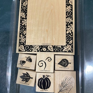 Stampin UP Rubber Stamp Blocks - All About Autumn - 2002 - stampa di carta, creazione di carte, ideale per i bambini - Foglie / Cornice / Zucca