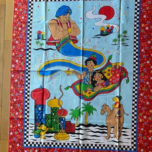 Aladdin / Genie / Jasmine (Disney) Fabric Panel / Quilt Block - Fabric piece use in projects of your choice -  Primary Colors -  34" x 44"