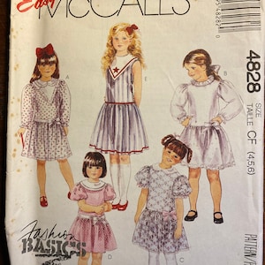 Kinder / Kleinkind Mädchens Mode-Grundlagen-Kleid-Muster. McCall&#39;s 4828 - Ärmellos, Kurzarm, 1990 - ungeschnitten Größe 4, 5, 6