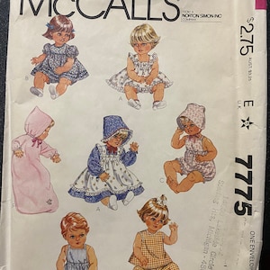 Baby PUPPE KLEIDUNG Schnittmuster Vintage McCall&#39;s 7775 Kleidung - 1981 -, Kleid, Schürze, Pyjama, Schneeanzug, Overall Overalls