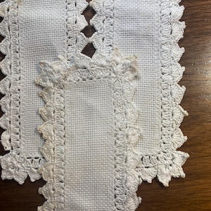 Book Mark White with Crochet Edge Lace - 7&quot; x 3&quot;  Aida with finished edges ready to Cross Stitch 14 Count - Soiled Bookmark
