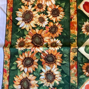 SunFlower Print Fabric Green background with Yellow flowers - 27&quot; long x 44&quot; wide  - For Quilting, Clothing etc