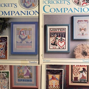 Seizoenskeuze: lente, zomer, herfst of winter - Cricketcollectie nr. 41, 45, 49, 54 kruissteekkaarten met telde draden - Vicki Hastings
