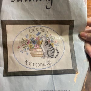 Purrsonality  Cat / Kitten with Basket Cross Stitch Kit - Country stitching No 319 - 9&quot; x 12&quot;   - Started