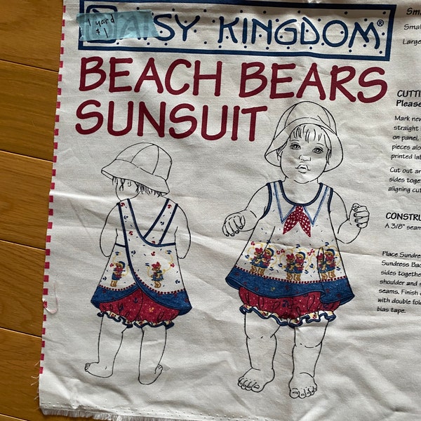 Daisy Kingdom Beach Bears Sun Suit Fabric PANEL Ready to Sew,  Size Sm to XL - Summer Dress / Outfit 1840