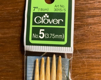 Knitting Needles Size 5 double point (3.75mm) Bamboo Premium - Clover - 7" long - in  package - 5 pieces