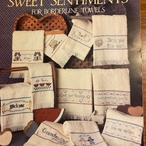 Sweet Sentiments For Borderline Serviettes du bout des doigts - Grille de point de croix à fils comptés, Cindy Grubb - bordures de serviette - Leisure Arts 693 - 1988
