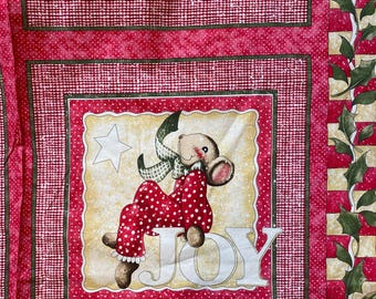 Panel de tela "Navidad Merry Mice Daisy Kingdom", 4 bloques listos para coser de 40,6 x 40,6 cm (16 x 16 pulgadas). Ideal para almohadas, tapices, colchas y ropa.