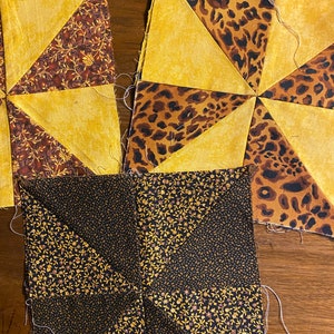 Whirligig Block Brown / Gold -  Choose print combination  -  1 Fabric Quilt Block Piece 8 1/4&quot; Square  Add to a quilt, tote bag etc