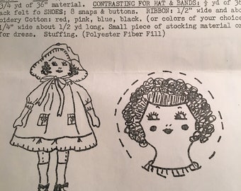 POLLY DOLL Pattern - Vintage 1926 copy of 18" Old Fashioned Cloth Rag baby doll from a kit - To SEW with Yarn Hair