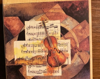 Overture - Violin Music Rubber Stamp Block - Stamps Happen - paper crafting, print making, card making, great for kids- 4.5" x 5"