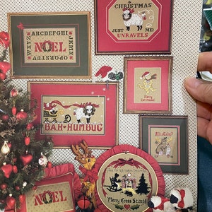 Christmas Puns + 1 Started Piece - Counted Thread Cross Stitch Charts - Karen&#39;s Kreations - 1989 - Sayings of Fun with Sheep/ Reindeer etc