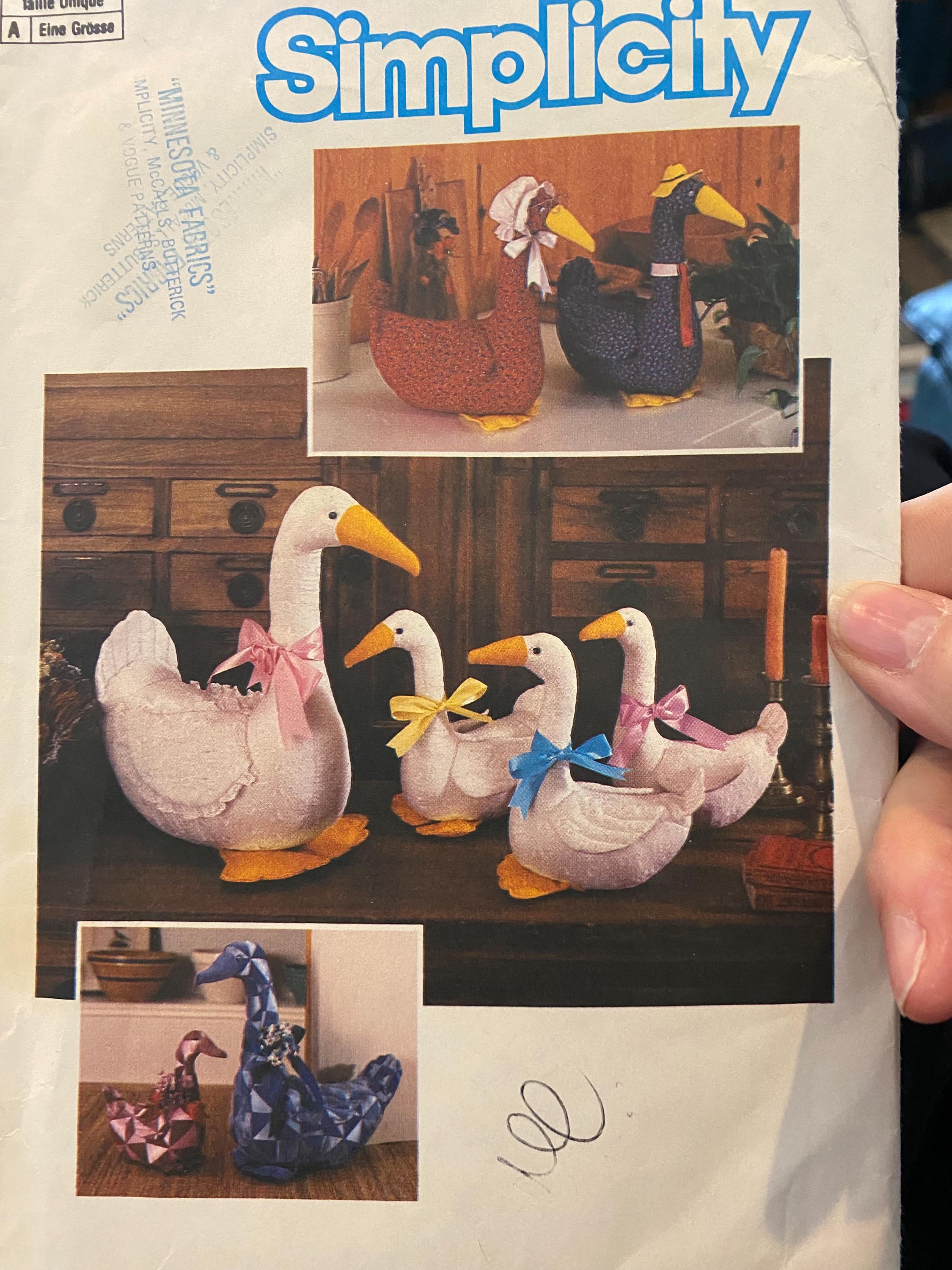 Soft Stuffed  Goose - Simplicity 6721 Pattern - Toys - 11" to 18" - Vintage 1984