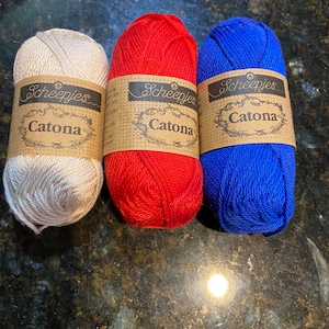 Scheepjes Catona 100% Mercerized  Cotton Yarn Skein -62.5m 25g  - New  For knitting crocheting Choose Color: Red 115, Blue 201, or Linen 505