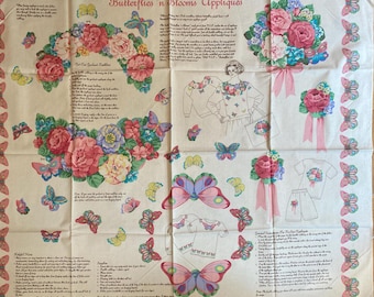 PANEL de tela con apliques de mariposas y flores, listo para usar en todos sus proyectos: tapices, camisas, medias, colchas, etc. - VIP - Mariposa