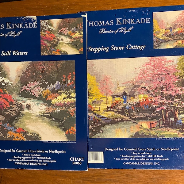 Thomas Kinkade - Choisissez : À côté des eaux calmes ou du Tremplin Cottage - Tableau de point de croix - Modèles de fils comptés