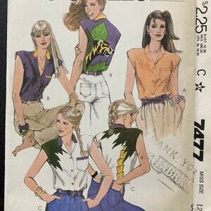 Blus / Skjorta / Misses Dam - McCall's 7477 Mönster - Vuxen Storlek 12 - 1981 - Med Applikationer - Sommarkul