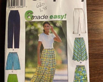 Women's / Ladies / Misses, Pants, Shorts, Skirt - Easy Sew Summer Outfit Sewing - Simplicity 7655 - Pattern - Size XS, S, M  - 1997