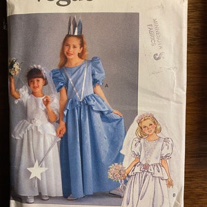 Princesa para Niña - Patrón Little Vogue 7824 Tallas 4 a 14 - 1990 - Vestido Blancanieves con Peplum - Vestido de Confirmación