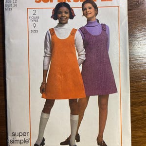 Misses / Dam Sommartröja Klänning Shift Simplicity 8968 Vintage Mönster (klippt) Enkel Enkel Sy storlek 12 - 1970