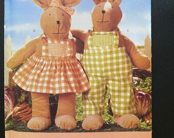 BUNNY with Outfits - 19" Cloth Soft sewn Rabbit doll Butterick Pattern 5328   (uncut) - Easter Toy - 1997