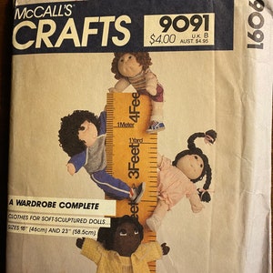 DOLL CLOTHES Pattern fits 18&quot; / 23&quot; Soft Sculptured Dolls (i.e. Cabbage Patch) - McCall&#39;s - Wardrobe -  Dress,  Pants, Shirt, Romper, PJs +
